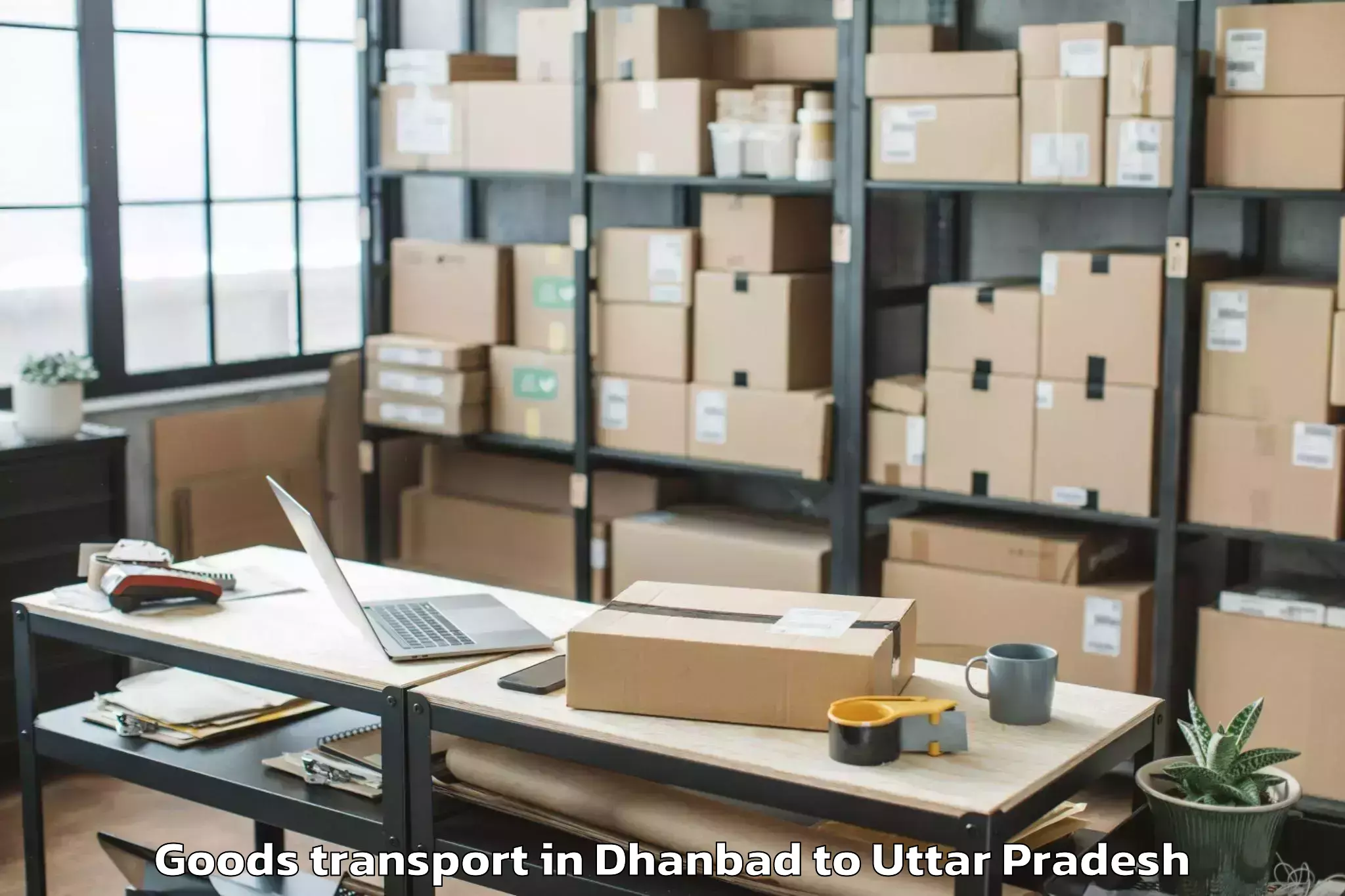 Affordable Dhanbad to Jananayak Chandrashekhar Unive Goods Transport